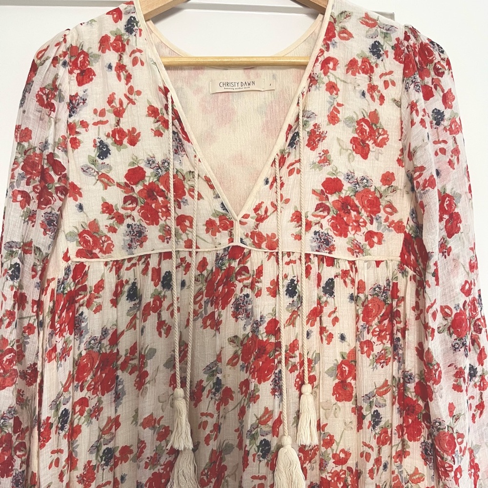 Christy Dawn Paloma Dress Long Sleeve small Floral Ivory Print